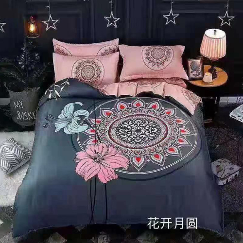 Beautiful  Black Mandala Floral Designed Bed sheet with 2 Pillow and 1 Blanket Cover